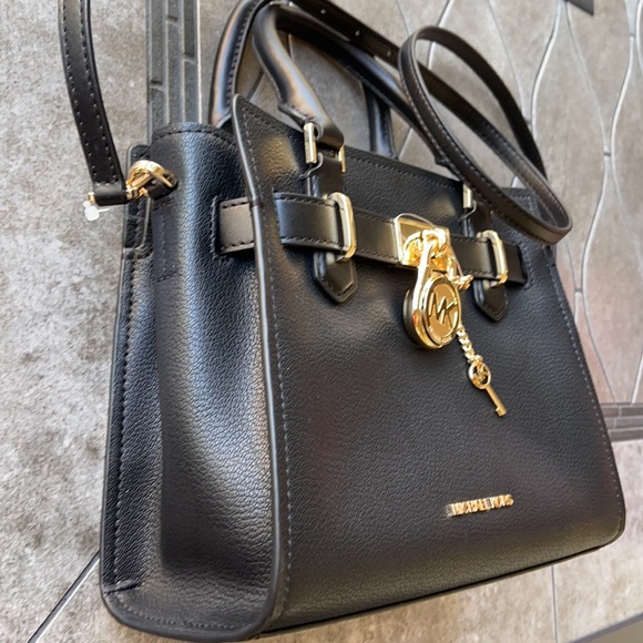 Michael Kors Hamilton Small Satchel Shoulder Leather Bag Black - Picture 3 of 16